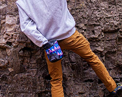 Rock Climbing Chalk Bag | Wide Opening & Fleece Lined | Removable Belt | Large Zippered Pocket | Brush Holder Loops | Bouldering, Gym, Crossfit - color: Moonrise Blue