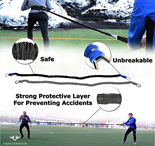 360° Resistance Running Training Bungee Band (Waist) for Speed, Fitness Agility, Speed Strength – Gym Equipment for Football, Basketball, Solo or Partner + V-Strength Workout App