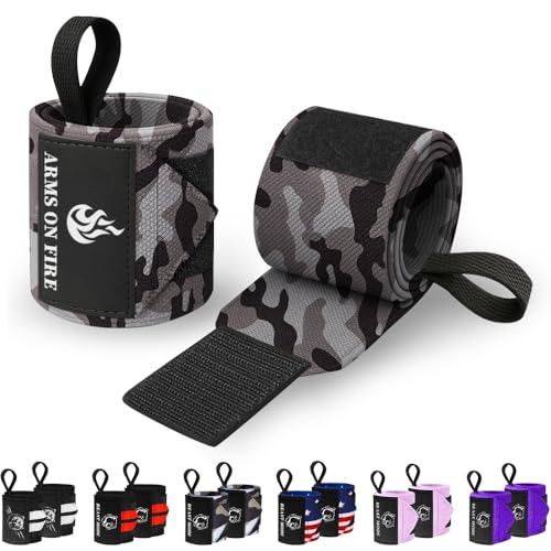 TECEUM Elastic Cotton Weightlifting Wrist Wraps with Thumb Loops, 1 Pair - color: Black Camo, style: 18" – Arms on Fire