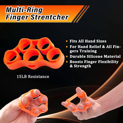 CYFIE Grip Strength Trainer Kit, Adjustable 10-132 lb, Hand Exerciser | Forearm Strengthener, Finger Stretcher, Stress Ball and Bag for Grip Recovery, Wrist Training, Rehab, Climbers and Musicians - color: Orange