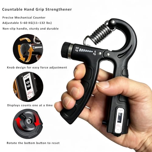 Hand Grip Strength Trainer Kit Wrist and Forearm Developer Strengthener - color: Carbon Black