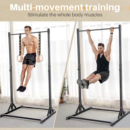 Pull Up Station, Bongkim Power Tower Portable Pullup Bar Station, Pull Up Bar for Home Gym, Pull Up Tower Station 330LBS - color: Black-Rings