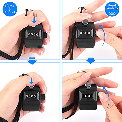 FEBSNOW 2 Pack Tally Counter Clicker 4 Digit Number for School Event | For Row Sport School Event Coaches, Mechanical 4 Digit Counting, Handheld People Clicker Counter - color: Two Black