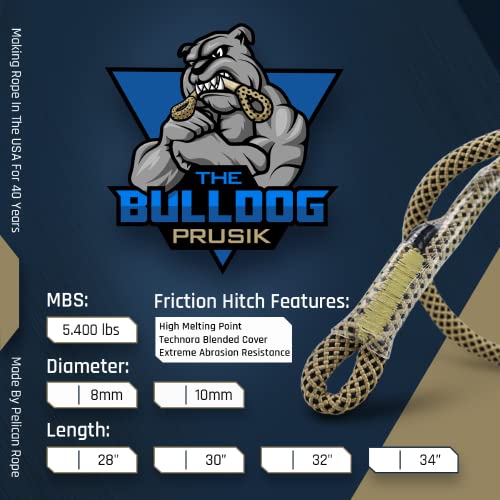 Bulldog 8mm & 10mm - USA Made Friction Hitch 100% Technora, 5400 MBS, Prusik by Pelican Rope - Arborist Rope, Tree Gear, Accessory Cord (32, 10mm Diameter) - size: 10 mm x 813 mm