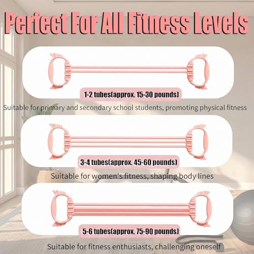 Figure 8 Resistance Bands with Handles, 6 Tube Adjustable Resistance Bands for Arms Back Exercise, Arm Bands for Workout, Strength Training & Full Body Fitness - color: pink
