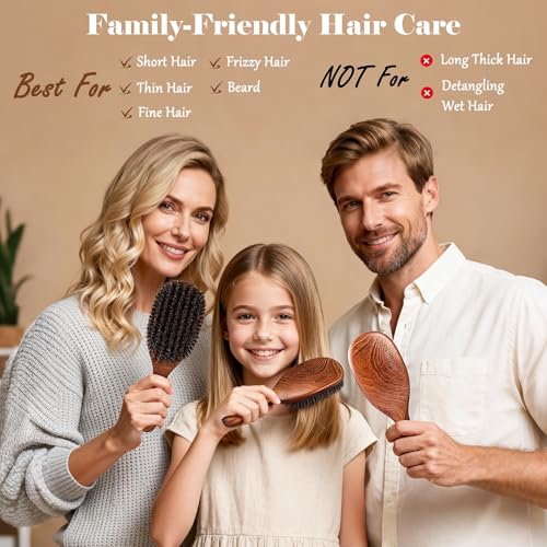 Boar Bristle Hair Brush Set, Large and Mini, Since 1965 British Craftsmanship Handmade Natural Wooden, Pure Soft Bristles, Gentle Detangling for Women Men Kids, Thin Fine Hair, Smooth & Shine - size: Large and Small