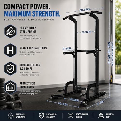 BARWING Pull Up Bar Station, Power Tower, Dip Station with 3D Backrest, Multi-Function Strength Training Stand Rack, Adjustable Height Dip Bar for Home Gym Workout Stand Fitness Exercise Equipment - color: P013-B