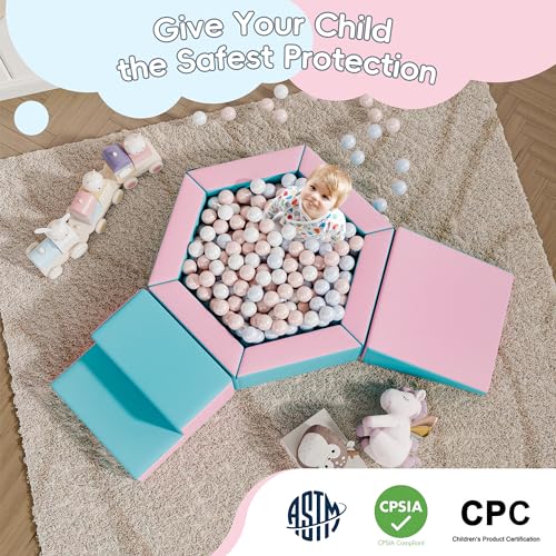 TOLEAD Foam Climbing Blocks for Girls Toddlers,Pink Soft Play Set Ball Pit,Climb & Crawl Foam Playset for Kids, Toddler Climber Indoor with Pad,Easy to Clean