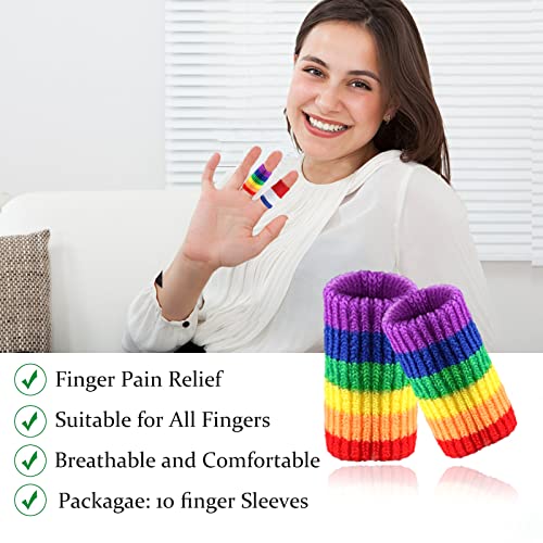 Finger Compression Sleeves, 10 Pcs | Finger Protectors Cots for Arthritis Swelling Basketball Sport, Breathable Elastic - color: Rainbow