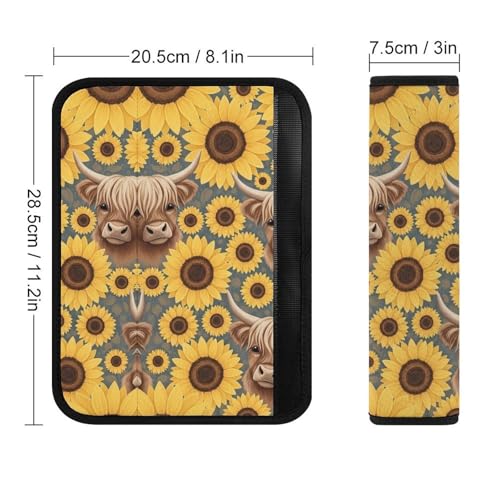 2 Pack Highland Cow Sunflowers Car Seat Straps Shoulder Pads Universal Fit Neck Strap Covers for Adults and Children, All Vehicles, Pressure Relief - color: Pattern 429
