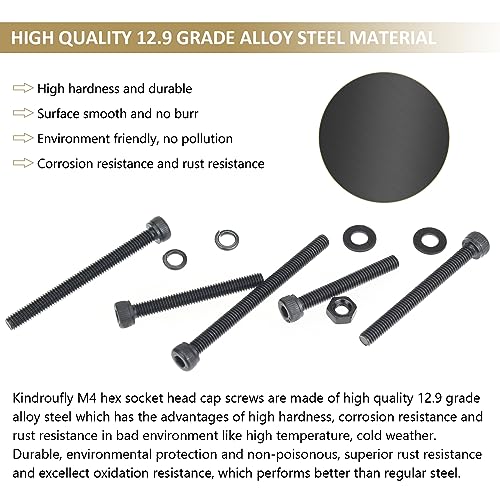 202 Pieces Black M4 x 30/35 /40/45 /50 mm Hex Socket Head Cap Screws Nuts Washers Assortment Kit, 12.9 Grade Alloy Steel - size: M4 x 30/35/40/45/50mm, style: Socket Head