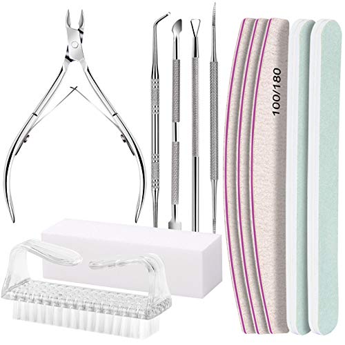FANDAMEI Manicure Kit, Nail Files 100/180, Cuticle Nippers, Nail Buffer Block, Cuticle Pusher, Cuticle Peeler, Ingrown Toenail Tool, Toenail File, Nail Care Kit, Nail Tools for Manicure, White - color: H-white