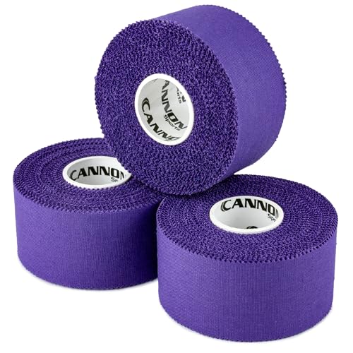 Cannon Sports Premium Athletic Tape - 1.5” x 45 Feet Per Roll - Easy Tear, No Sticky Residue, Very Strong, Hypoallergenic and Latex Free - Ideal for Sprains, Strains, First Aid - Pack of 3 (Purple) - color: Purple
