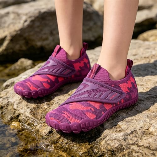 KUBUA Versatile Kids Water Shoes Boys Girls Quick Dry Swim Aqua Socks | Wide Toe Box, Lightweight, Barefoot-Style, Breathable, Beach, Pool, Kayak, Water Parks, Hiking, Toddler, Little Kid, Big Kid - color: Purple, size: 8 Toddler
