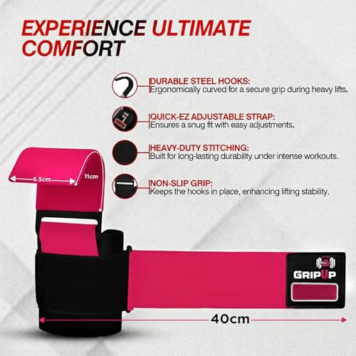 Weight Lifting Hooks – Heavy Duty Gym Straps for Deadlifts, Pull-Ups, Rows & Strength Training Secure Grip Support for Weightlifting, Powerlifting CrossFit Nylon & Neoprene Padding - color: Pink