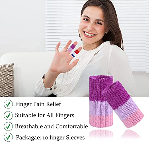 Finger Compression Sleeves, 10 Pcs | Finger Protectors Cots for Arthritis Swelling Basketball Sport, Breathable Elastic - color: Purple Pink