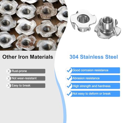 M METERXITY 10-Pack M10x12.7mm T-nut, 4-Pronged Tee Nut Threaded Insert | Stainless Steel, for Wood, Rock Climbing Holds, Furniture, Corrosion Resistant Fasteners - size: M10x12.7mm