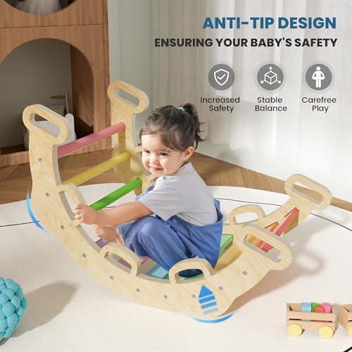 BlueWood 2024 8-in-1 Pikler Triangle Climbing Set Toddler Toys Indoor Baby Jungle Gym Climber Playground for Kids - Rainbow - color: Rainbow