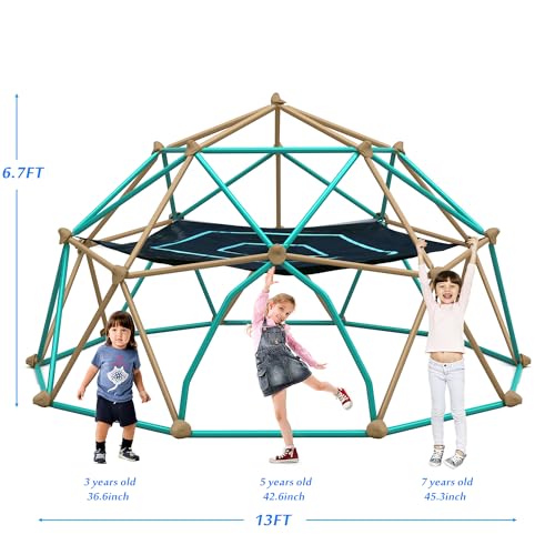 Merax 13FT Climbing Dome with Hammock, Outdoor Geometric Dome Climber | Playground Climber for Kids 3-10 Supporting 1000 lbs, Easy Assembly Play Center Jungle Gym - style: 13FT Blue & Coffee