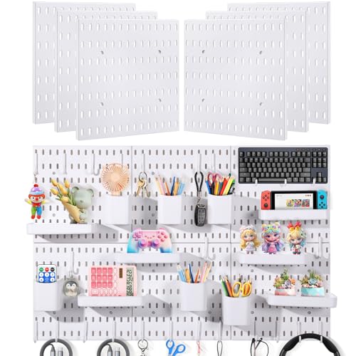 6-Pack PegBoard Wall Organizer, 11"X11" PegBoard, Include 48 Pcs Peg Board Accessories, Multi-Surface Storage Solution For Room, Office, Kitchen, bathroom