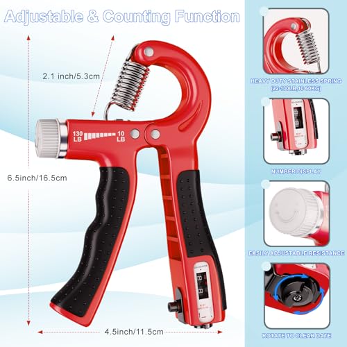 ACOTANT Grip Strength Trainer(5 Pack) with Finger Exerciser, Hand Grip Strengthener, Finger Stretcher,Grip Ring & Stress Relief Ball for Muscle Building and Injury Recover with Carry Bag - color: RED