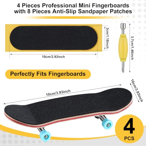 4 Set Professional Fingerboard Mini Finger Skateboard | Maple Wooden Fingerboard Creative Tech Deck with Bearing Wheels for Adults Play Relaxation Gifts Desktop Decor