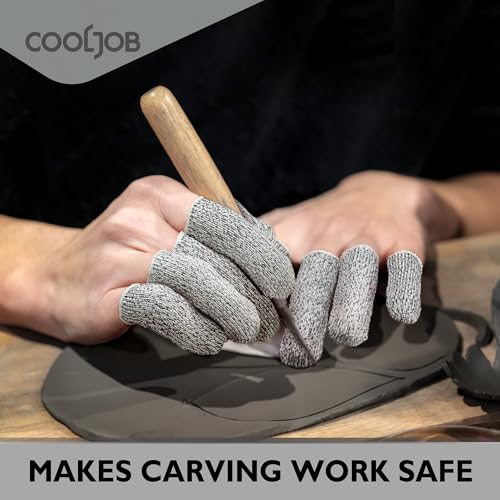 COOLJOB 20-Pack A5 Cut Resistant Finger Cots Full Coverage, Set of 4 - Reusable Anti-Slip Snug-fit Design, Conforms to Men Women Fingers for Work, Kitchen, Garden, Sculpture, Picking, Pruning, S/M - size: Small/Medium