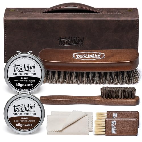 Shoe Polish Kit 13PC Shoe Shine Leather Boot Shoe Care Set Mink Oil Brushes and More for Gentle Care Cleaning - color: 9psc