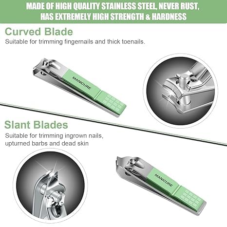 16 pcs Stainless Steel Nail Care Tools Grooming Kit with Luxurious Travel Leather Case for Thick Nails Men Women Gift,Manicure Set Professional NailClippers Pedicure Kit,Sharp Nail Scissor(Green)