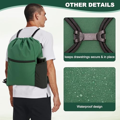 HOLYLUCK Men & Women Outdoor Sport Gym Sack Waterproof Drawstring Backpack Bag (Standard with drawstring, Dark Green) - color: Dark Green, style: Standard With Drawstring