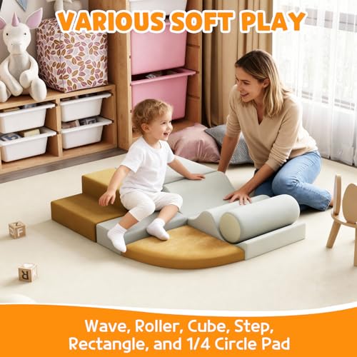 OUTLANE Climbing Toys for Toddlers, Foam Climbing Blocks, Indoor Climb & Crawl Playset, 6 Piece Set, Yellow - color: 6-piece