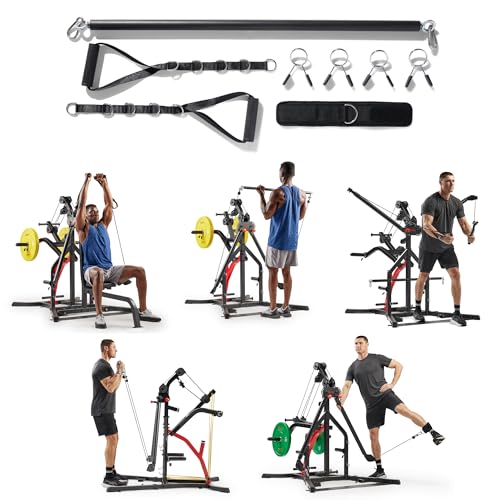 Sunny Health & Fitness All-in-One Pulley Cable Home Gym Strength Trainer | Resistance Band Holder, Foot Plate, Adjustable Angles, Olympic Plate Ready, Bi-Directional Cables, Full Range Motion
