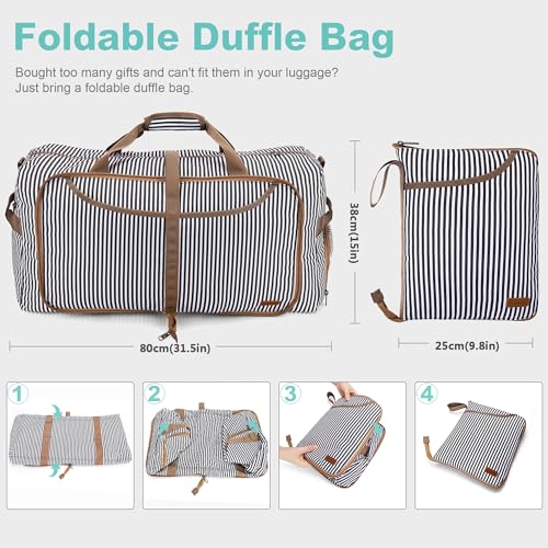 100L Duffle Bag for Travel, Large Foldable Waterproof Travel Duffel Bags Weekender Overnight Bag for Men and Women with Shoe Compartment (Stripe) | Collapsible, Water Resistant, Tear-Resistant, with Shoe Compartment, for Gym Sport Overnight Weekender, for