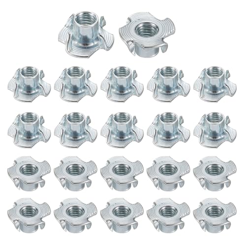 HARFINGTON M8x10mm T-Nuts 4 Pronged Tee Nut 0.83" x 0.39" Fully Thread Carbon Steel Inserts for Wood, Rock Climbing Holds, Cabinetry, Furniture 100pcs - size: M8x10mm, 21mm