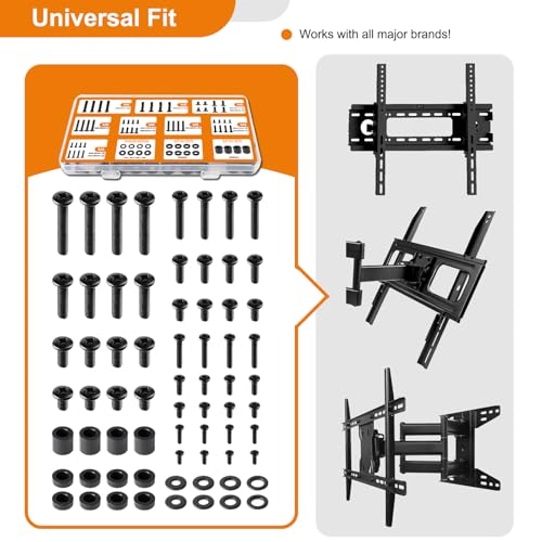Universal TV Mounting Hardware Screw Kit Set with Box - M4 M5 M6 M8 Screws, Washers & Spacers, Replacement Screws for TV VESA Mounting, Fits Most TV/Monitor up to 80 inch, Strong & Durable