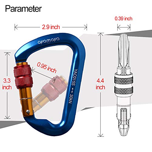 Ayamaya Climbing Carabiners - 3 Pack Screwgate Locking Carabiner 30KN (6744 lbs) Heavy Duty Gears for Rock Climbing, Rappelling, Swing Rescue & Gym, Large D-Shaped Carabiners - color: Blue