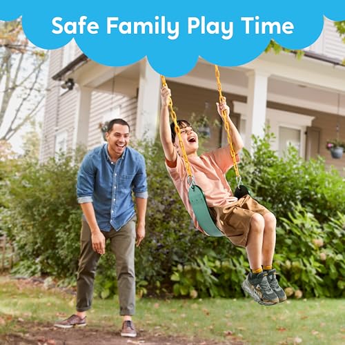 TURFEE 3 Pack Assorted Swing Set, Including 1 Gym Rings Trapeze Bar and 2 Pcs Swings with Plastic Coated Chain, Swingset Accessories Replacement for Kids Outdoor Play, Playground- Green - style: Swing set+1 Gym rings