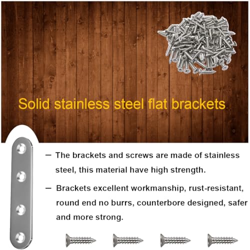 24 Pack Straight Brace Brackets 3 Inch Stainless Steel Flat Mending Plates, Heavy Duty Repair Fixing Joining Brackets for Wood Furniture with Screws, Silver, CAM-S8016-24 - size: 3 inches (24 Pieces)