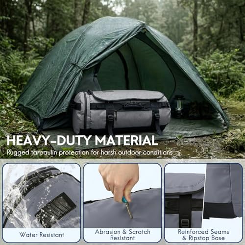 Haimont Heavy Duty Convertible Travel Duffel Backpack, Grey, 90L | Shoe Compartment, Water-Resistant Tarpaulin, Wide U-Shaped Opening - color: Grey, size: 90L