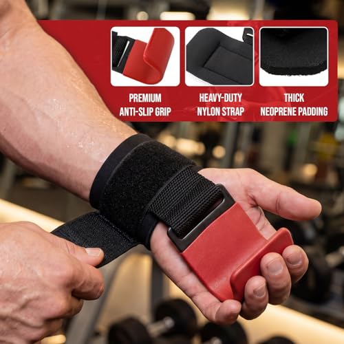 Weight Lifting Hooks & Wrist Straps Set Adjustable Wrist Wraps 2 in 1 Lifting Hooks with Anti-Slip Grip for Weightlifting, Deadlifts, Powerlifting, Gym Straps for Men and Women - color: Red