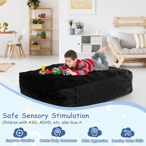 GYMAX Crash Pad for Kids Sensory, 4.75FTx4.75FT/4 FTx3 FT Sensory Crash Mat w/Washable Cover & Foam Blocks for Jump, Climb, Gymnastics, Sensory Therapy, Kids, Adults