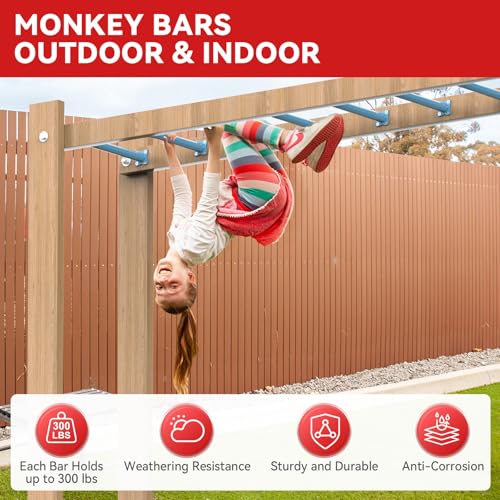 16.5 Inch Monkey Bars Kit Monkey Bar Ladder Rungs (Light Blue, 12 Pcs) | Indoor Outdoor Metal Monkey Bars for Backyard - color: Light Blue