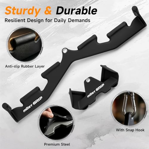 LAT Pull Down Bar with 6 Ergonomic Handles, Neutral Grip LAT Pulldown Attachments for Whole Back Training, Wide Grip LAT Pulldown Bars for Home Gym Cable - color: Black-3