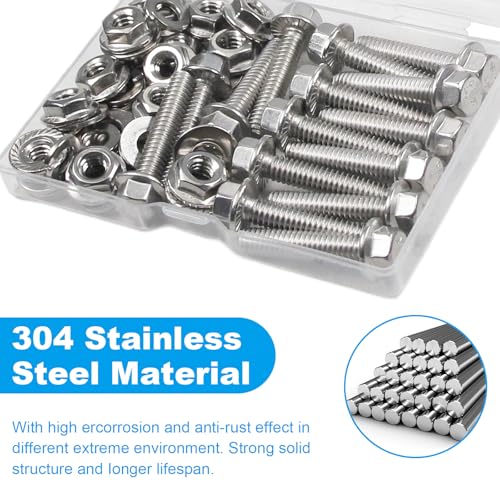15 Sets 1/4-20 x 1-1/2" Flanged Hex Head Bolts Kits, 1/4-20 Flange Hexagon Screws and Nuts,Flat & Spring Lock Washers, 304 Stainless Steel 18-8,Fully Threaded - size: 1/4-20 x 1-1/2"