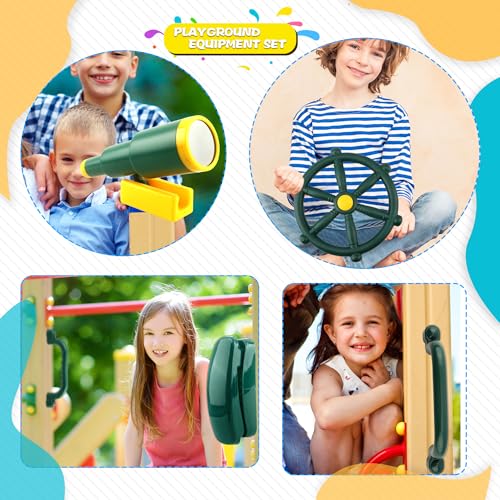 5 Pcs Kids Playground Accessories Outdoor Plastic Steering Wheel Safety Handle Phone Pirate Telescope Telephone for Child Backyard Tree House Playhouse Jungle Gym (Green Set 1) - color: Green Set 1