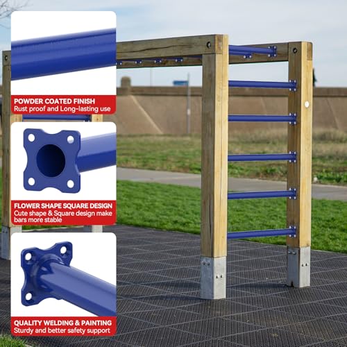 16.5 Inch Monkey Bars Kit Monkey Bar Ladder Rungs (Dark Blue, 12 Pcs) | Indoor Outdoor Metal Monkey Bars for Backyard - color: Blue Purple