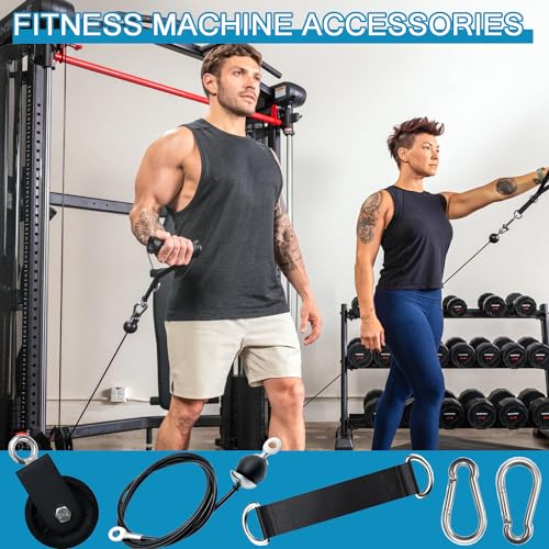 Cable Pulley System for Home Gym, Silent 360° Rotation Nylon Pulley Wheel with Detachable Traction Block LAT Pulldown & Weight Lifting Attachment for Strength Training Workouts - color: Cable Pulley Set (Pulley, 79in Cable, Strap, 2 Buckles)