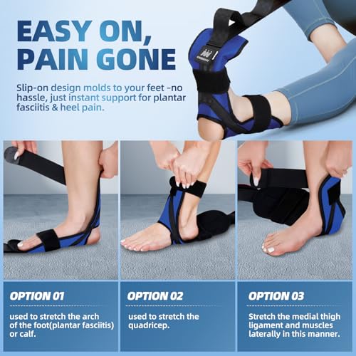 comness Foot and Calf Stretcher-Stretching Strap For Plantar Fasciitis, Heel Spurs, Foot Drop, Achilles Tendonitis & Hamstring. Yoga Foot & Leg Stretch Strap. (Blue) - color: Blue