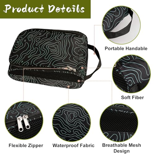 Golf Shoe Bag, Outdoor Zipper Sports Shoe Strap Bag with Air Mesh Ventilation, Durable Waterproof Golf Shoe Carry Bags with Sturdy Handle for Gym, Soccer, Running & Suitcase Packing (Line Texture) - color: Green Line Texture