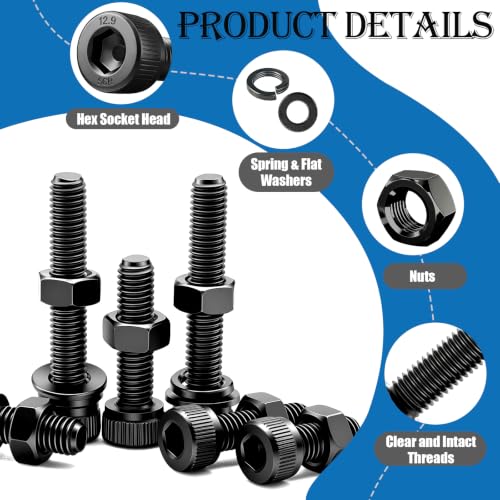 mxuteuk 2000PCS Metric Screw Assortment Kit,M6 M5 M4 M3 M2 Machine Screws,12.9 Carbon Steel Black Zinc Plated Hex Socket Head Cap Bolts Nuts and Washers Kit for 3D Printing DIY - size: 2000PCS M2 M3 M4 M5 M6, style: Hex Socket Head